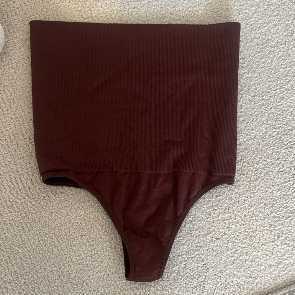 High Waist Ribbed Thong Bodysuit - Dark Maroon